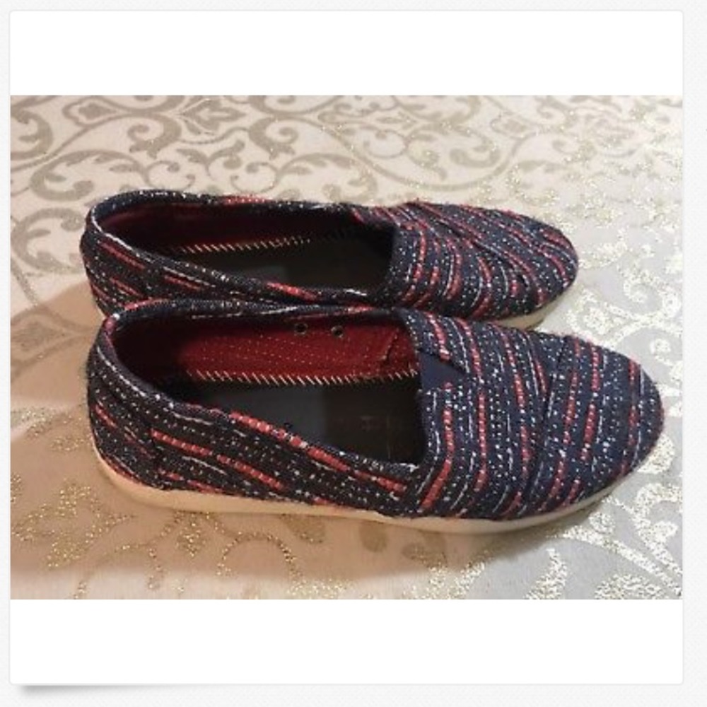 Ladies Red & Blue Tweed Slip On Mules Flats! 10